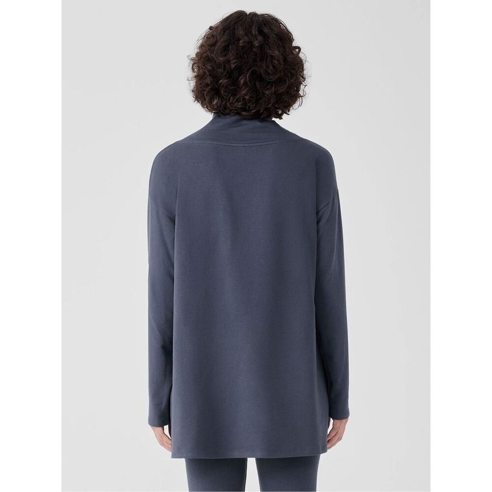 Eileen Fisher Brush Terry Hug Funnel Neck Top Sz 2X Gray Blue - Picture 2 of 10